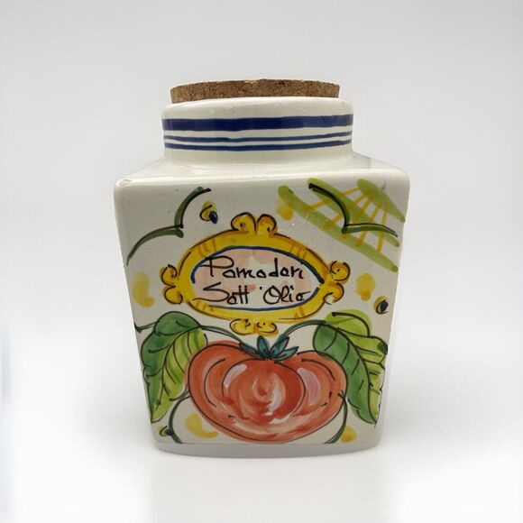 Vintage Italian Ceramic Canisters D'Arna Perugia With Cork Lids Set Of 4 - Picture 4 of 15
